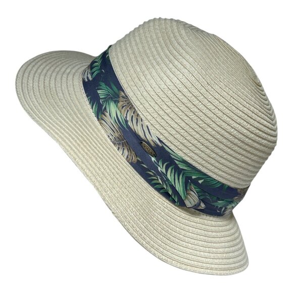 Scala Women or Men’s  Natural Straw Hat With Tropical Leaf Band Wide Brim Sun Pr - Picture 1 of 6